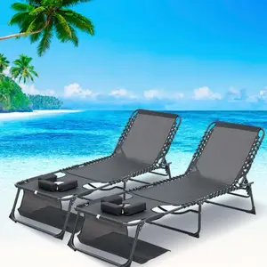 Bellemave  Face Down Chaise Lounge Chair 5-Position Adjustable Sunbathing, Foldable Tanning Chair with Face& Arm Holes, Outdoor Recliner Chair for Pool, Beach, Patio, Lawn (Gray, 2 Pcs)