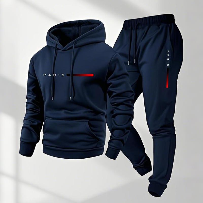 Men's Paris Letter Printed Hoodie and Drawstring Sweatpants Set, Menswear, Casual Athletic Long Sleeve Hooded Jacket & Trousers for Fall & Winter, Men's Clothing for Daily Wear, Sportswear Indoor Outdoor, Tracksuit, Athleisure Summer Clothes Men's Paris Letter Printed Hoodie and Drawstring Sweatpants Set, Menswear, Casual Athletic Long Sleeve Hooded Jacket & Trousers for Fall & Winter, Men's Clothing for Daily Wear, Sportswear Indoor Outdoor, Tracksuit, Athleisure Summer Clothes