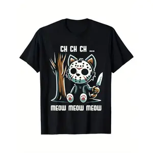 Funny Vintage Graphic Cat Movie Horror T-Shirt Cotton Casual Summer Tee, Trendy Tops Crew Neck Tee