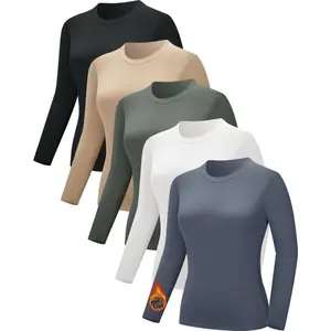 3/5 Pack Womens Long Sleeve Thermal Shirts Crew Neck Fleece Lined Basic Fitted Workout Going Out Underscrubs Tops