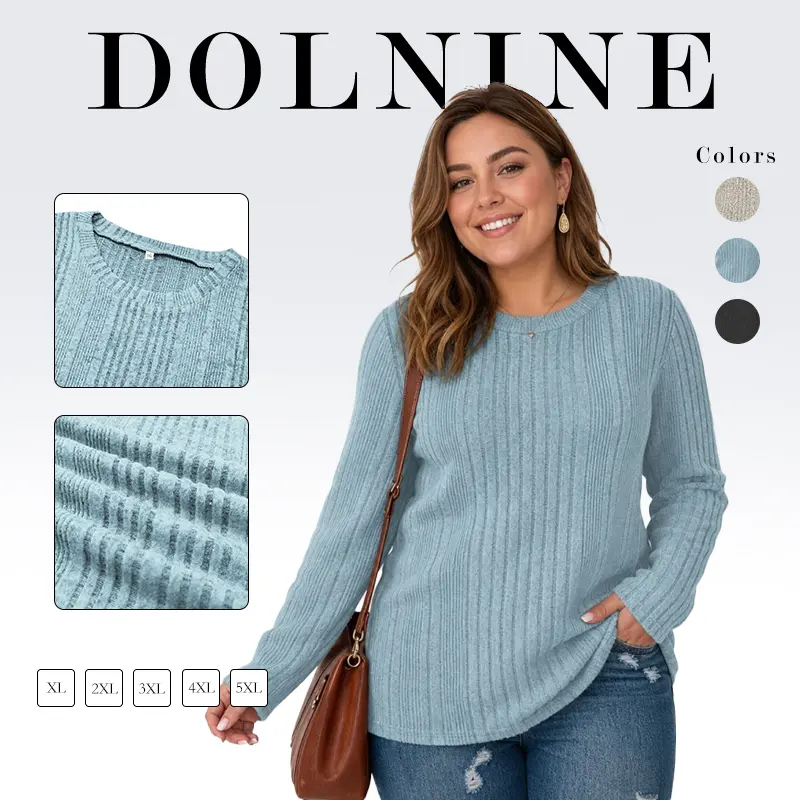 Womens-Plus-Size-Tops Casual Long Sleeve Shirts Lightweight Loose Fit Crewneck Sweatshirts Fall/Winter Tees XL-5XL DPS1160