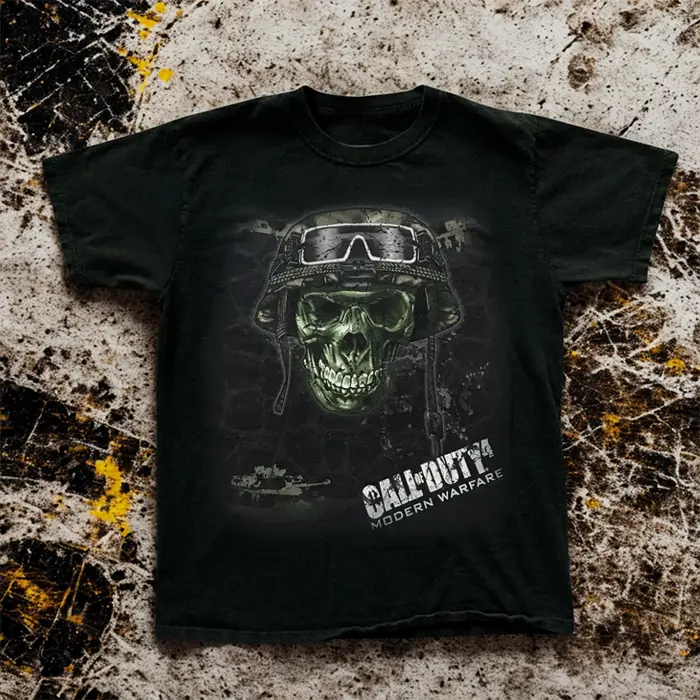 [ On Sale 55% ] 2007 Call Of Duty 4 Modern Warfare Promo Vintage Y2K T-Shirt Black Cotton Gaming Merch Menswear Top