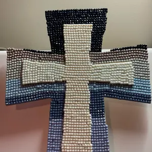 Handcrafted Gradient Color Beaded Diamond Art Cross, Religious-Themed Decorations for Home Decor, Religious-Themed Religious Decorations