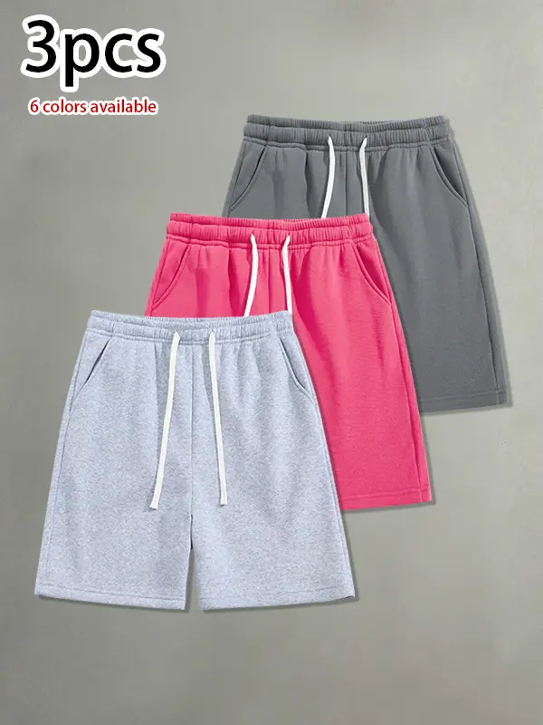 Pack of 3 summer men’s casual shorts: drawstring waist, skin-friendly and breathable, versatile loose fit for everyday wear, sports, and fitness.summervibes