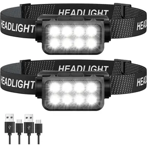Rechargeable Headlamp Flashlight 2-Pack, 8 LED 2500 Lumen Ultra-Light Bright Headlight with Motion Sensor, Waterproof Lightweight Head Lamp for Adult Kid, Headlamps for Outdoor Camping Running Fishing