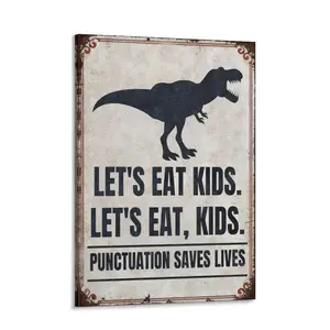Funny English Classroom Wall Art - Punctuation Saves Lives Canvas Poster - Let's Eat, Kids Grammar Decor for High School and Middle School Teachers, English Teacher Gift