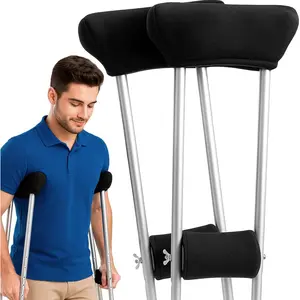 Vive Fleece Crutch Pads & Hand Grips – Soft Underarm Cushion Padding for Crutches – Comfortable Foam Support, Washable, Breathable Accessories for Adults & Youth – Armpit Pain Relief (Black)