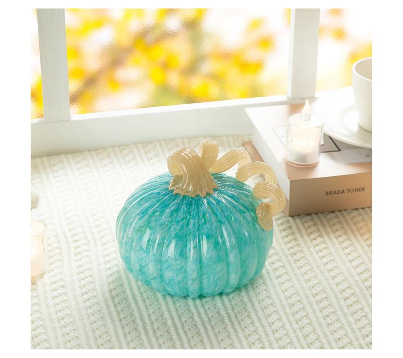 Glitzhome 6"D Fall Colorful Dots Round Glass Pumpkin