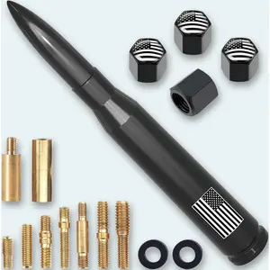 American Flag Car Truck Antenna & Tire Valve Caps – Universal Short Black Replacement Antenna for GMC Chevy Dodge Ram Ford F150 F250 F350 Raptor, Jeep, SUV – 4PCS Valve Caps Included