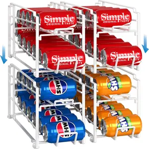 Soda Can Organizer Stackable Rack Dispenser for Pantry/Refrigerator, White, 4 Pack