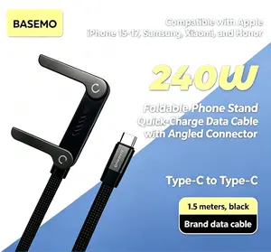 Invisible Holder Charger Cable with Stand,240W Super-Fast Charging 2-in-1 Fast Charging Cord &phone Stand for Gaming,Office,Car Travel,Compatible with iphone/Samsung Type-C Charging Cable,Black,Basemo Brand