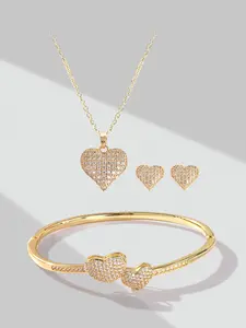 Shining Heart-Shaped Women's, Zircon Necklace Bracelet Earrings Combo, Romantic Valentine's Day Anniversary Gift, Zirconia Jewelry Set