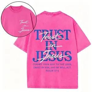 Christian Washed Oversized Tee, "Trust in Jesus Psalm 37:5 Bible Verse Design, Faith-Based Gift for Men & Women