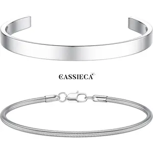 CASSIECA Mens Bracelets Stackable Bracelet for Men Cuff Snake Rope Cuban Link Chain Bracelet Set 19/21cm Mens Jewelry Gifts for Dad Boyfriend Husband Son Men's Accessories