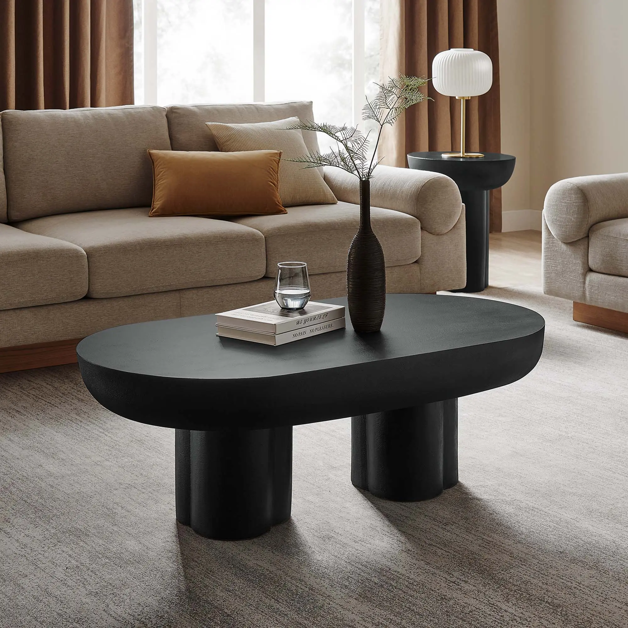Modway Caspian Contemporary Oval Concrete Black Indoor Coffee Table, Contemporary Coffee Table