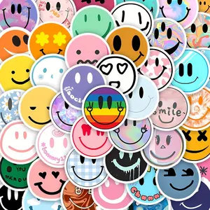 50 Pcs Colorful Smiley Face Stickers Set, Cute Round Decals with Unique Shapes, Expressive Eyes Mouth Heart Shapes, Self-Adhesive PVC for Laptops Water Bottles Skateboards, Multipurpose Use