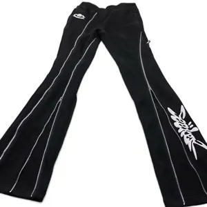 300 GSM Black Metal Zipper Stacked Sweatpants (Xtended Pockets / Customizable Stack Via Zippers)