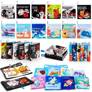 (6 count/12 count)Soft Cloth Books Baby Books Bath Books 6-Pack For Baby Infant Toddler Kids Crinkle Squeaky Washable Chewable Non-Toxic Early Educational Giftable