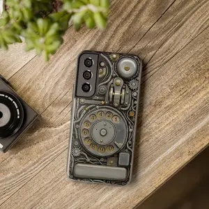 Steampunk Rotary Phone Case: Vintage Silver Tough Phone Cover