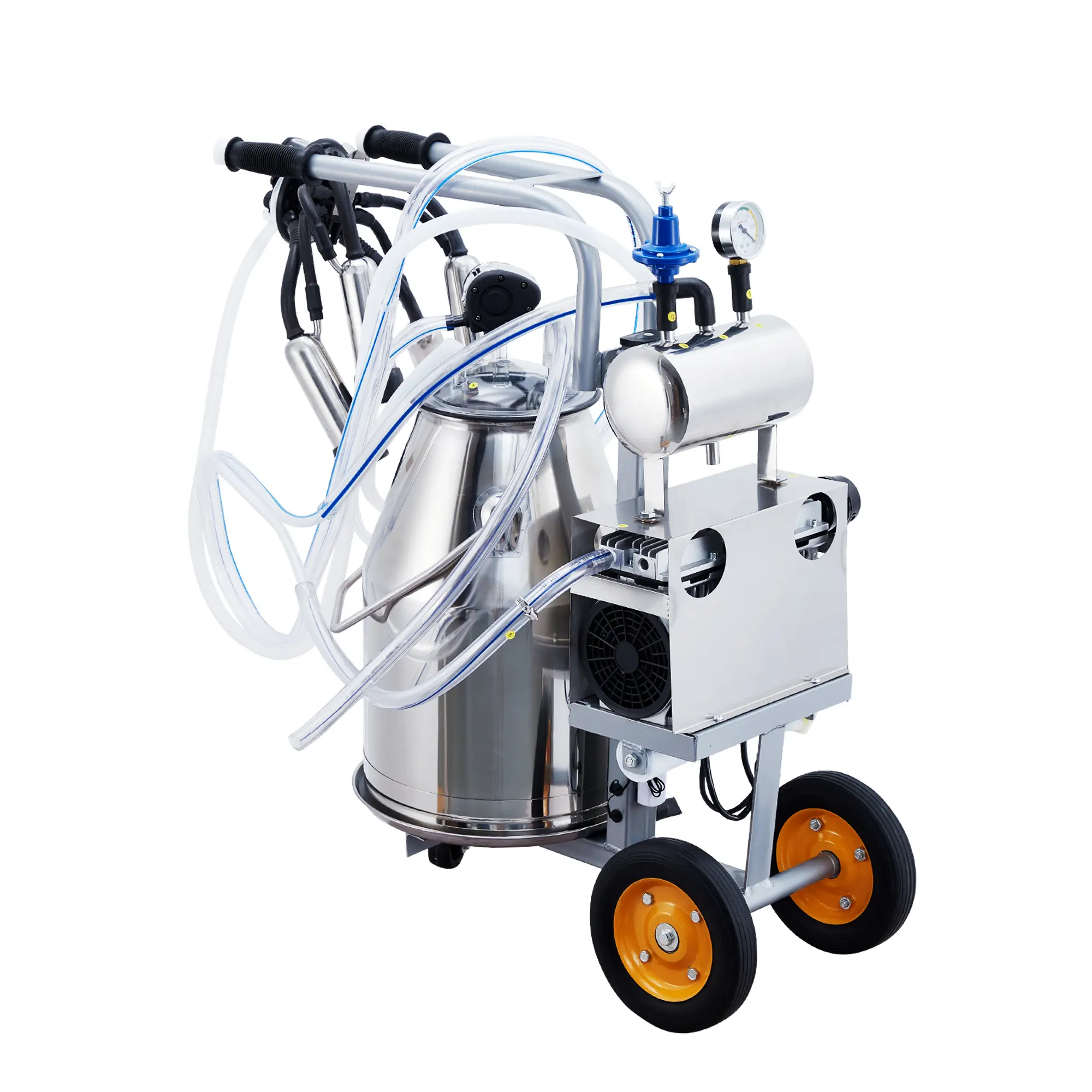 Electric Milking Machine for Farm Animals, 25L 304 Stainless Steel Bucket, 550W Motor, Automatic Pulsation Seal Suction, Portable Farm Tools for 5-8 Cows Per Hour