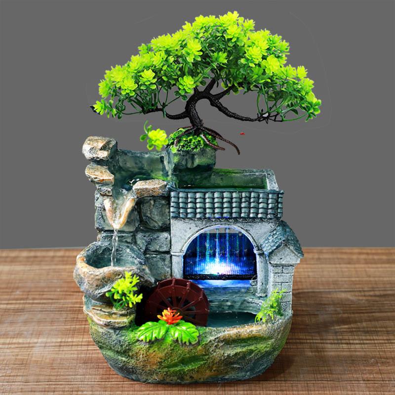 CNCEST Desktop Mini Waterfall Fountain Meditation Ornament Stress Relief W/ Light LED Decoration Landscape Relaxation Indoor Waterfall for home