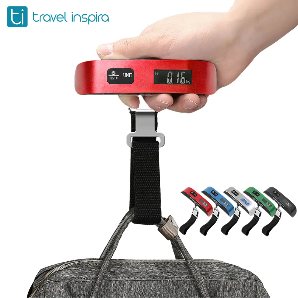 travel inspira, Digital Luggage Scale, 110lbs Hanging Baggage Scale with Backlit LCD Display, Portable Suitcase Weighing Scale with hook, Battery Incl