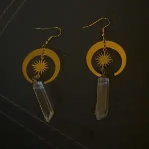 Boho Gothic Sun Moon Motif Earrings, Bohemian Style Vintage Natural Stone Crystal Quartz, Casual Personality Party Ready Holiday Women's Earrings, Unique Jewelry Gift, Elegance