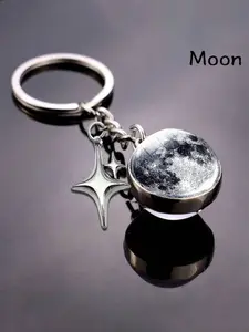 Two-piece set of double-sided glass balls and star ornaments, dreamy starry sky-shaped glowing synthetic gem keychain, pearl keychain, Keychain for bags, bag accessory, earphone case accessory