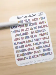 New Year Headers | 2026 Planner Stickers | Goal Setting & Yearly Reflection | Hobonichi Compatible | Neutral & Color Versions