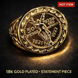 Sol del Caribe Centennial Gold-Plated Coin Ring, Men's Accessories, Elegant Metal-Coated Costume Jewelry