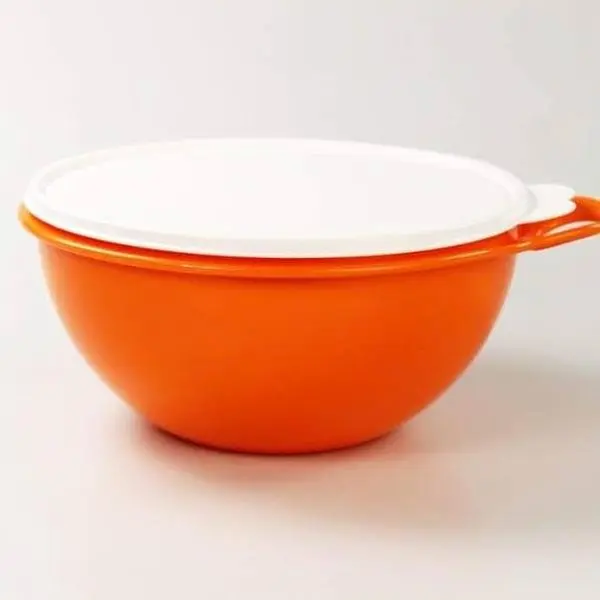 12-Cup Ceramic Aesthetic Kitchen Mixing Bowl, Orange Tableware with White Lid and Handle, Ideal for Mixing, Serving, Ceramic Bowl