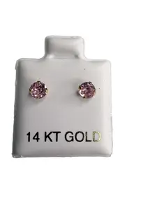 14k Gold  Earrings CZ Rose  birthstone