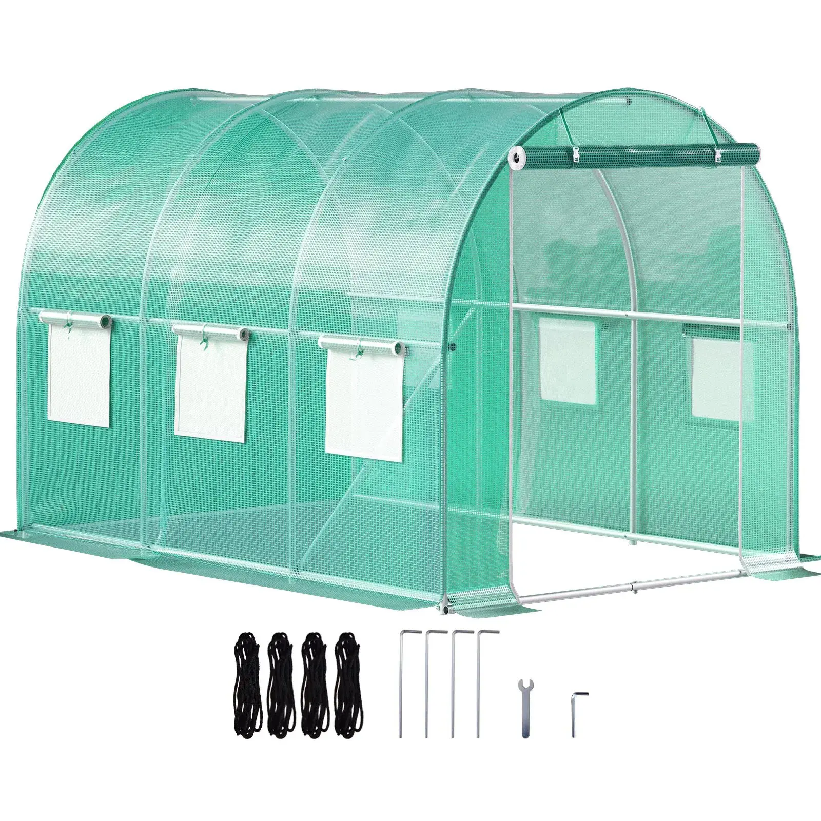 9.8×6.6×6.6ft Walk-In Tunnel Greenhouse Tent, Portable Outdoor Plant Hot House with 0.8in Galvanized Steel Hoops, Reinforced Top Beam, Diagonal Poles, Zippered Door & 6 Roll-Up Mesh Windows