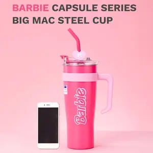 Miniso Barbie Pink Portable Insulated Tumbler - 54oz&40oz Stainless Steel Cups w/ Handle, Straw & Lid, Water Bottle | Back to School Essentials, Perfect Birthday Gift | SpringTok Cozy Vibes
