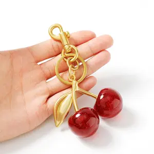 Glitter Cherry Bag Charm with Key Ring and Clip, Cherry Keychain Accessory Purse Charm for Women