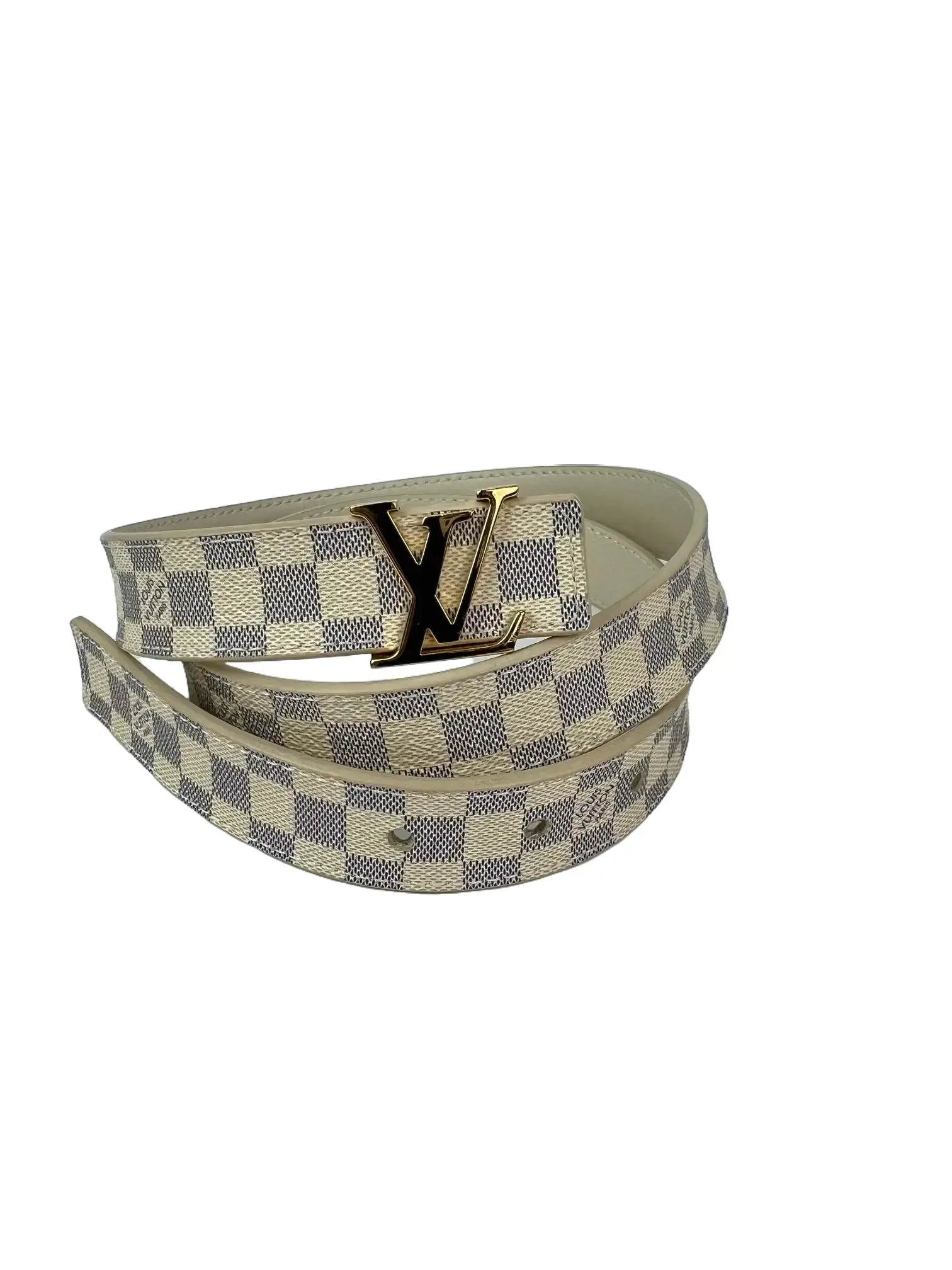 Pre-owned Louis Vuitton Leather Small leather goods Reversible Damier Azur Belt 25mm (.98 in), 80/32 Size, Gold Hardware, Adjustable 5 Holes, 37 in, Fits US4 Pants, W/ Dust Bag (Small Goods)