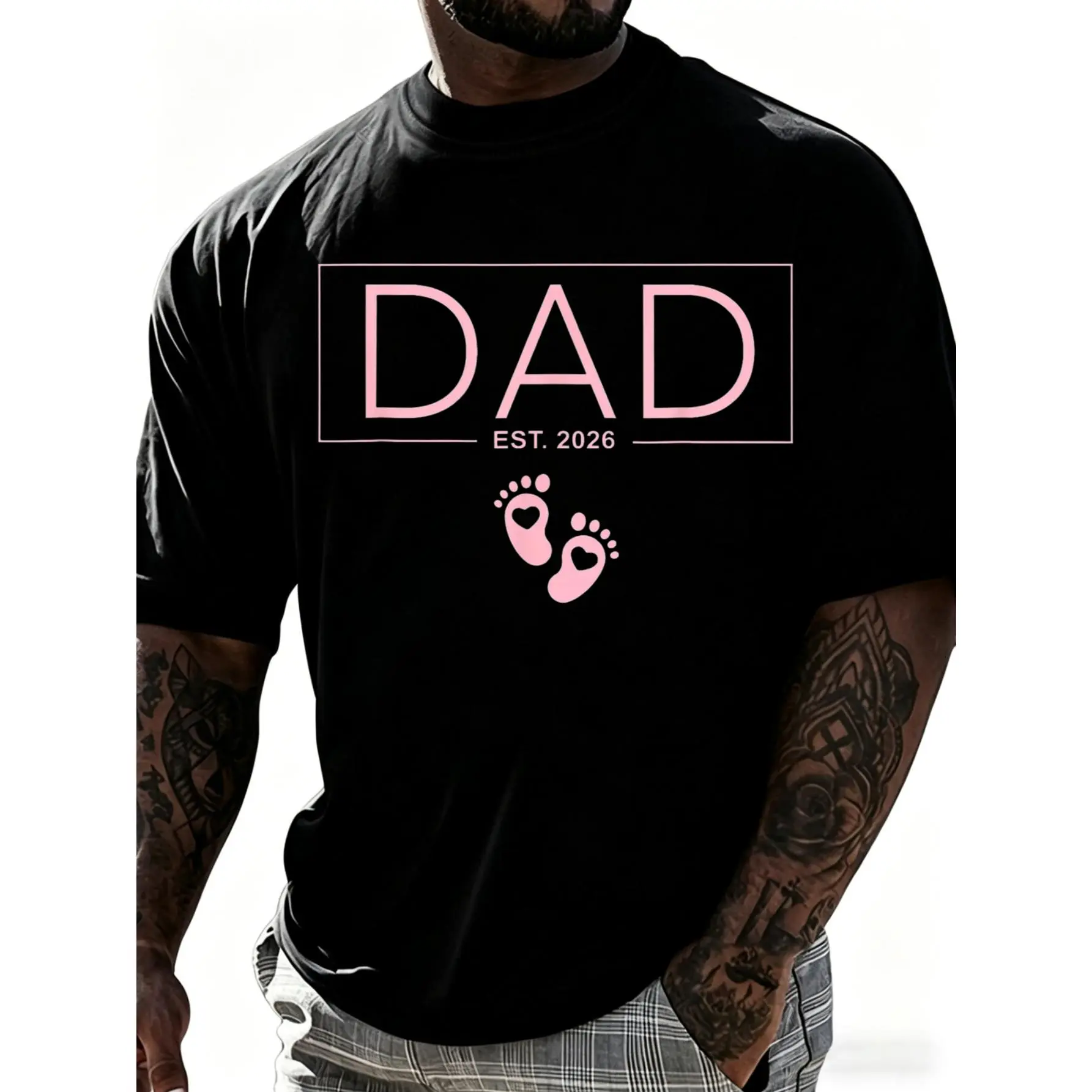 100% Cotton Dad Est. 2026 Expect Baby 2026 Fathers Day 2026 Pink New Dad T-Shirt