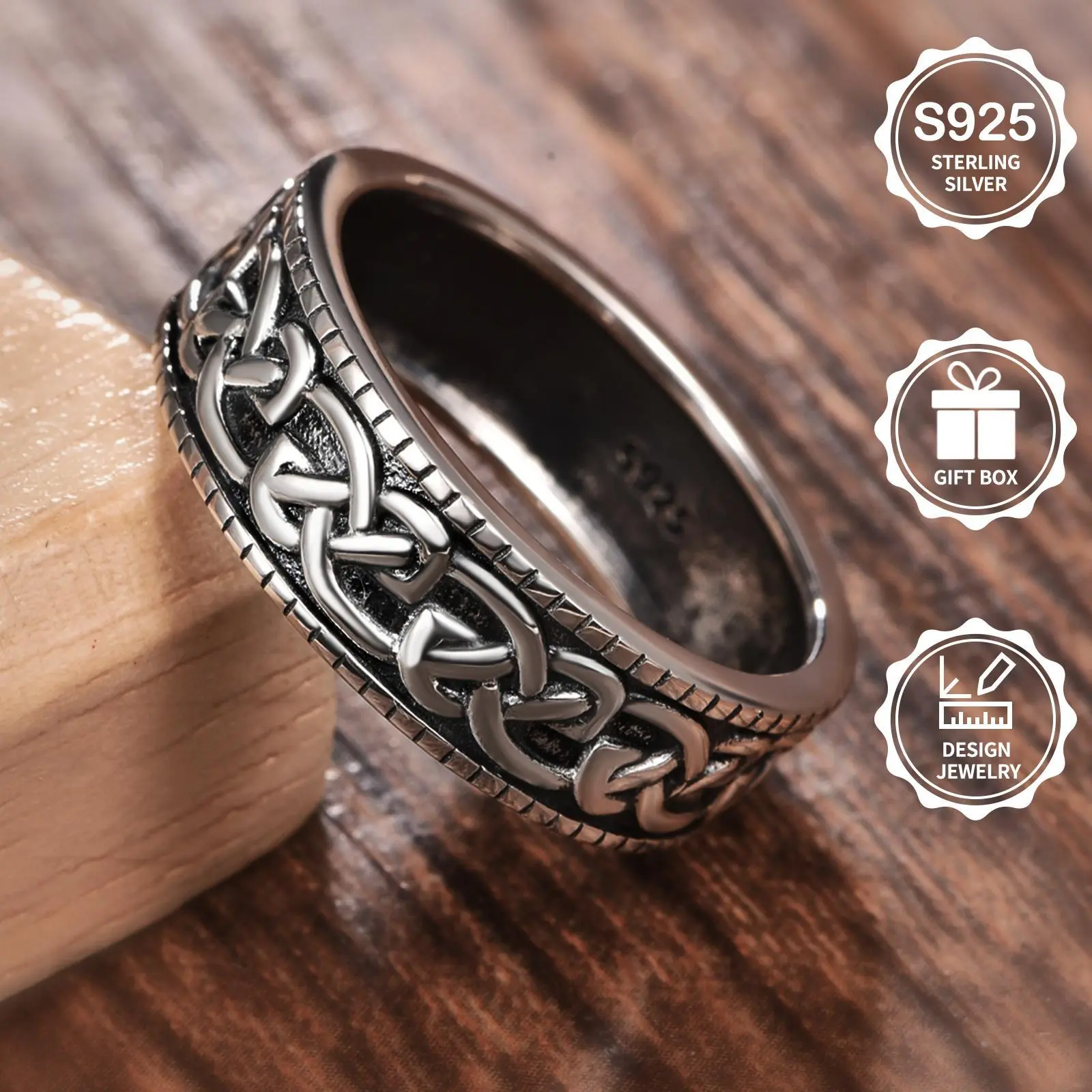 925 Sterling Silver Celtic Knot Resin Ring for Men | Vintage Faith Protection Band | Gift Box Included Protected Rings Strength Rings, Resin Coated Rings summerwins,summerwins