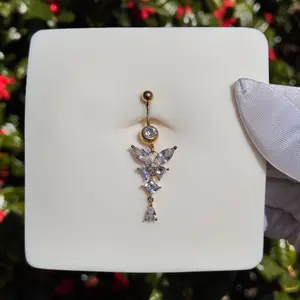 Butterfly Belly Ring - 14G 10mm Bar, Simple and Elegant Style