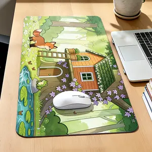 Premium Fox And Frog In Forest Treehouse Illustration High Quality Mouse Pad Modern Office Gaming Comfort Experience Non?Slip Durable For Daily Work And Play  40*80 Size.