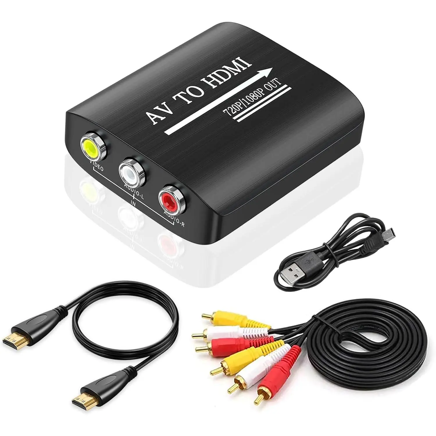 RCA to HD Converter,AV Composite to Digital Video 1080p/720p Adapter,Plug & Play,No Driver Needed, Supports PAL/NTSC/SECAM,HD Video Output for TV,CVBS,DVD, VCR(USB,RCA & HD Cables Included)