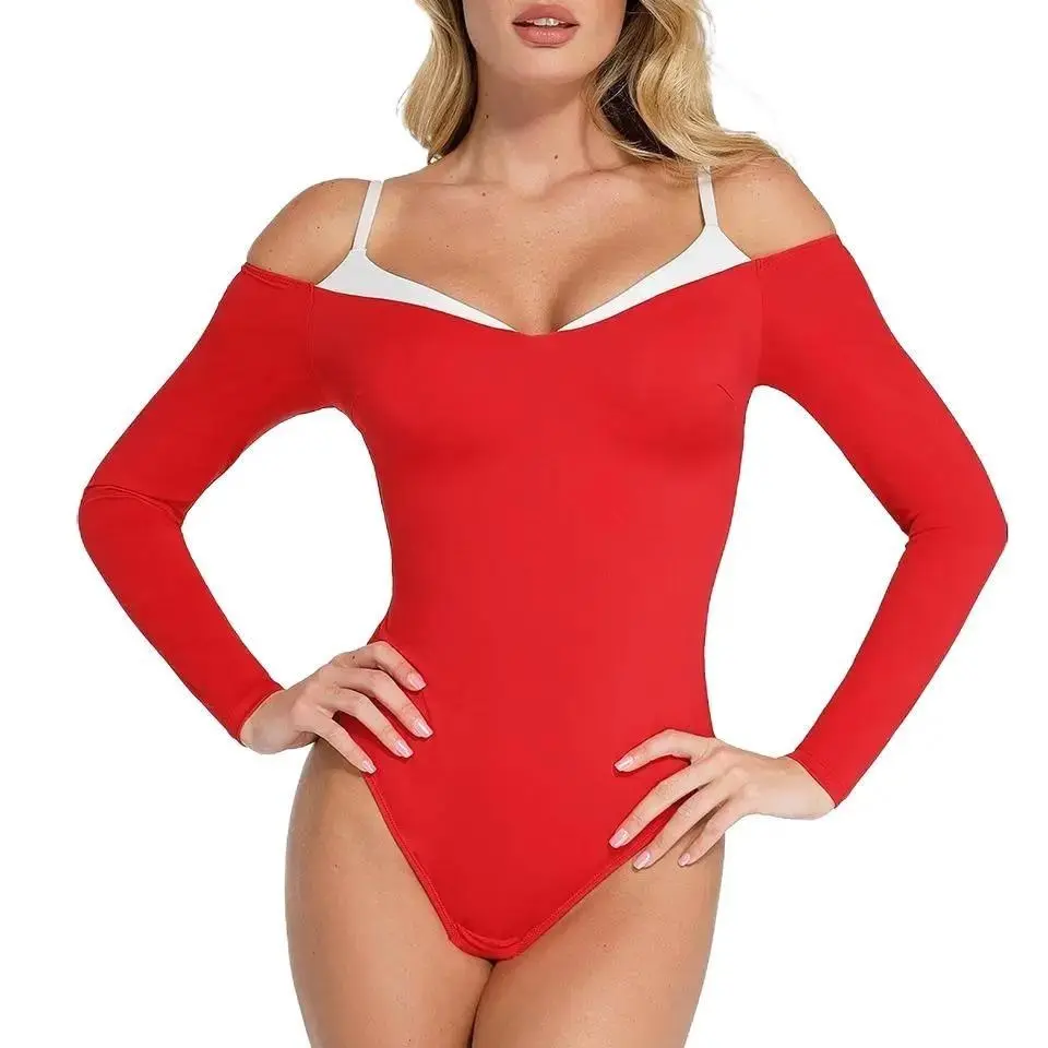 Popilush Long Sleeve Cold Shoulder Shapewear Bodysuit-Creator Live