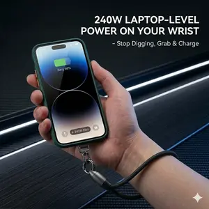EndlesShine 2-in-1 Wrist Lanyard USB-C Cable | 240W Fast Charger & Phone Strap