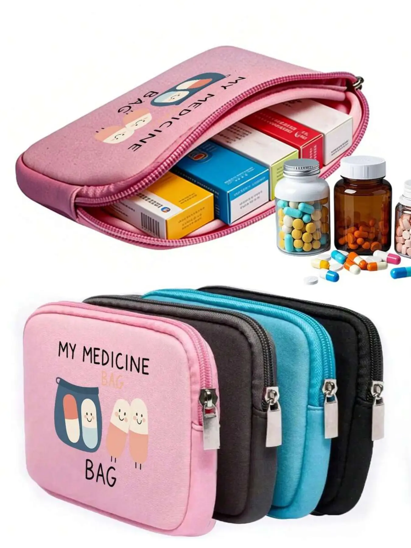 Portable Travel Medical Kit, My Medicane Bag, Compact First Aid Pouch, Emergency Medicine Pack, Multiple Colors, Travel Friendly Kit, Essential Health Care