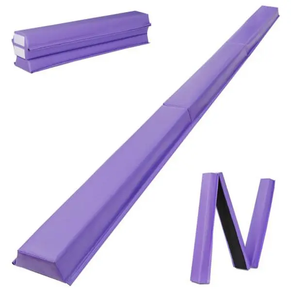 Answer E 9ft Tri-Fold Foam Balance Beam - Junior Gymnastics Equipment for Kids Beginners, 4.3-in Top Width, Non-Slip Widened Rubber Base, 160 lbs Capacity, Home Training Mat (Purple), Widened Base, Portable Fold
