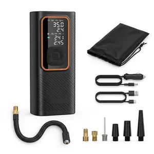 Cordless Tire Inflator Portable Air Compressor, 150 PSI Air Pump with Rechargeable Battery, Tire Pressure Gauge, 12V Car Power Adapter, Smart Air Pump for Car, Motorcycle, Bike, Ball