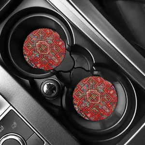 Ethnic Retro Pattern Car Coaster, Round Anti-slip Car Cup Holder Coaster, Car Interior Accessories for Women, Cup Coasters for Car Vehicles & Home Desk