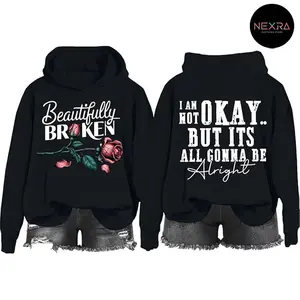 Beautifully Broken Hoodie, Im not okay Hoodie, Country Music Graphic Hoodie Casual Fleece Fabric Pullover Hooded Sweatshirt Tops for Women for Men