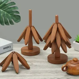 3PCS Tree Design Stand  Wooden Trivets Decorative Anti Scald Heat Resistant Table Mat Coaster Bamboo Wood Placemats Pot