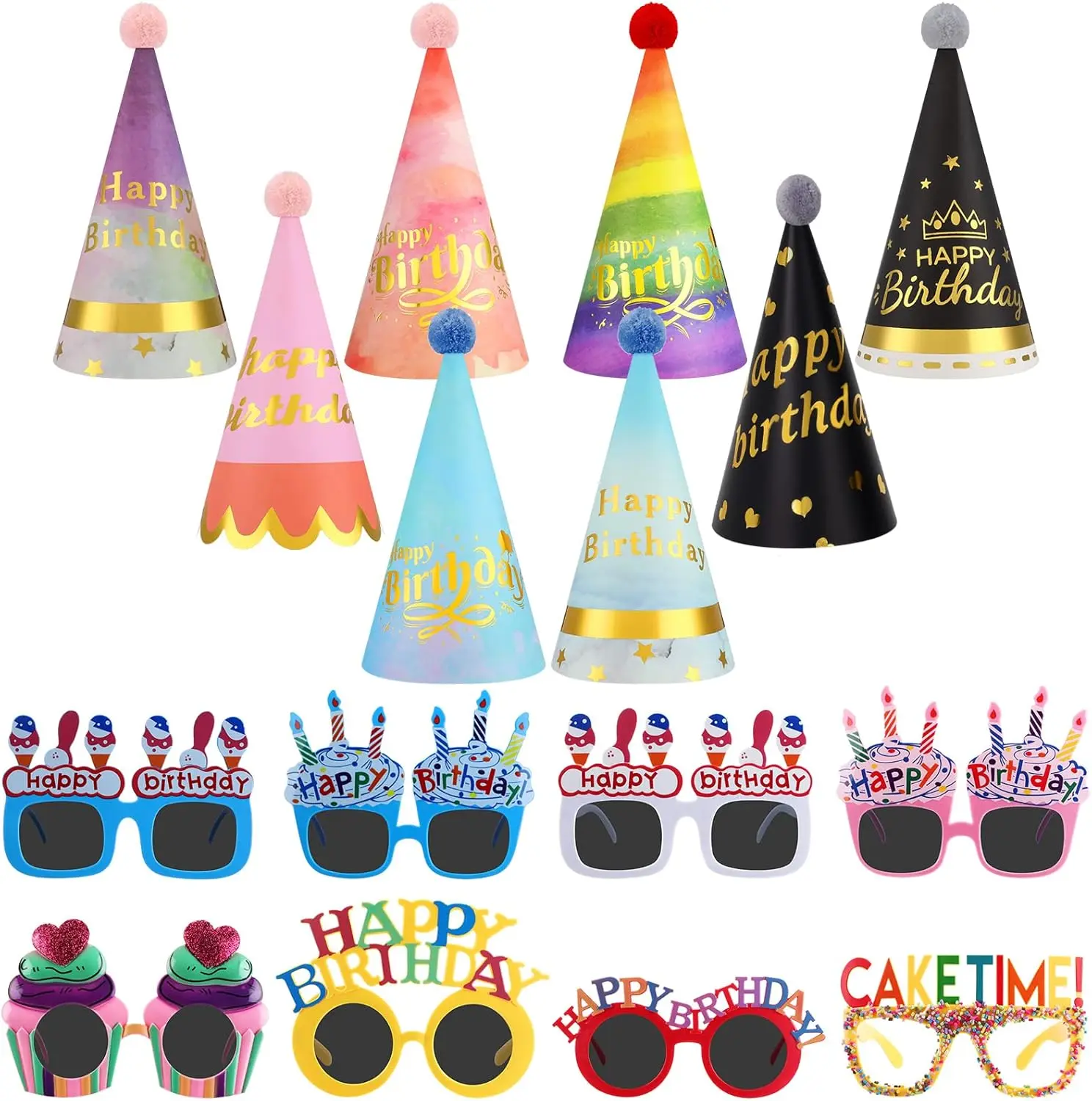 16Pcs Birthday Party Hats Party Cone Hat with Pom Poms Birthday Glasses  Photo Booth Props Suitable for Birthday Parties, Fancy Dress Parties, Dance  Parties, Fancry Dess Parties, etc - TikTok Shop